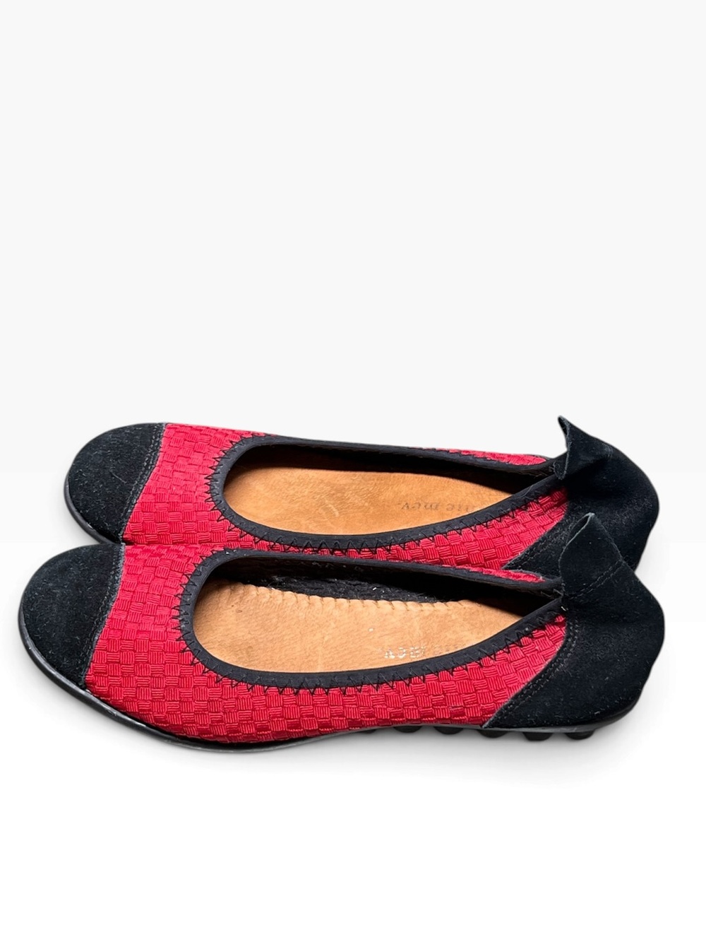 Bernie Mev. Bella me red woven and black suede ballet flats